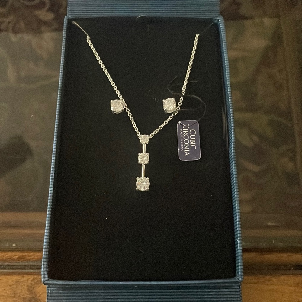 Sterling Silver Cubic Zirconia Necklace & Earring Set